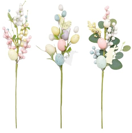 TSLBW 3 Pcs Branches d'arbre à Oeufs de Pâques Artificiels Pics de Fleurs d'oeufs de Pâques pour Vase Ornements de Couronne d'arbre de Printemps Arrangement Floral Décoration de Pâques