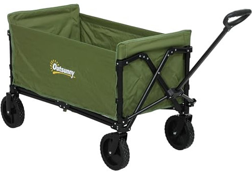 Outsunny 120L Festival Trolley on Wheels, Folding & Compact Camping Trolley Cart with Adjustable Handle for Garden, Beach, Fishing, Green