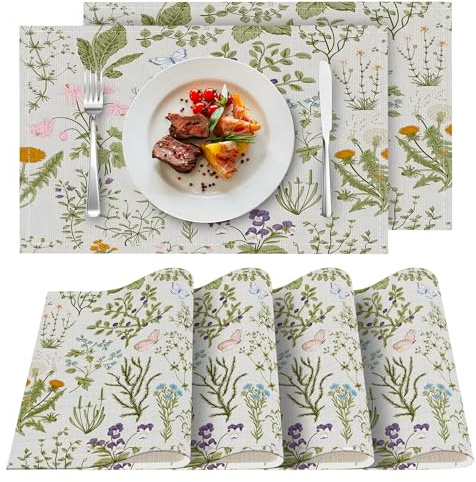 XPHZZL Table Mats Set of 4 Boho Monaco Pattern Decorative Placemats Washable Non-slip 45 x 30cm Heat Resistant for Kitchen Dinning Restaurant 18X12 (4pc-Flower Plant)
