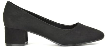 Women's Low Heel Court Shoes Ladies Slip On Formal Office Evening Party Bridal Block Heeled Black Faux Suede Shoes Size 7