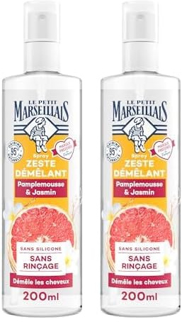 Le Petit Marseillais | Spray Zeste Démêlant Pamplemousse & Jasmin (flacon vaporisateur de 200 ml) – Soin sans rinçage pour démêler les cheveux – 95% d'origine naturelle et sans silicone (Lot de 2)