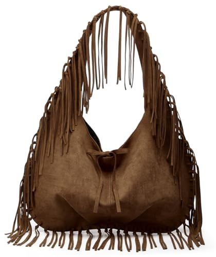 Large Faux Suede Tote Bag for Women Y2k Tassel Shoulder Purse Top Handle Satchel Trendy Dumpling Handbags