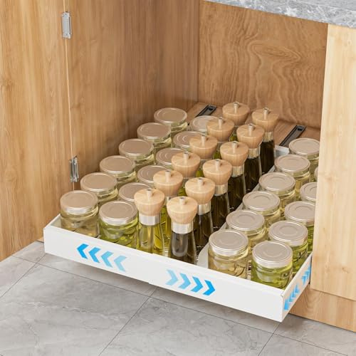 1 Stück Teleskopschublade 42 cm Tief Ausziehbare Küche Schublade, Breite Verstellbar 32-52 cm Auszug Nachrüsten Schubladeneinsatz, Küchen und Schrankorganizer mit Klebestreifen (Weiß, 1PCS)