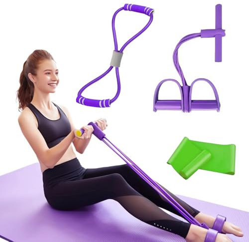 JOYOLA Corde de Tension Multifonction Bande de Résistance Musculation 4 Tubes avec Pédale Appareil de Fitness pour la Maison avec Figure 8 Bande de Résistance et Bande Elastique, pour Maison