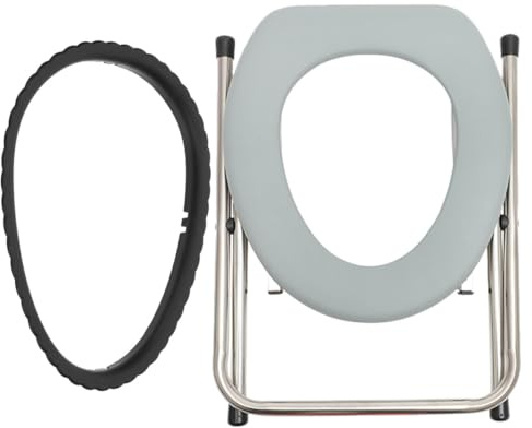 MUCKLILY Sgabello Seduta Comoda in Acciaio Inossidabile e Plastico Pieghevole Wc Leggero per Donne Incinte e Anziani per Uso Esterno e Assistenza Bagno
