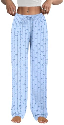 Ekouaer Womens Pajama Pants Plaid Lounge Pants Soft Drawstring Pj Bottoms with Pockets Blue Bowknots XX-Large