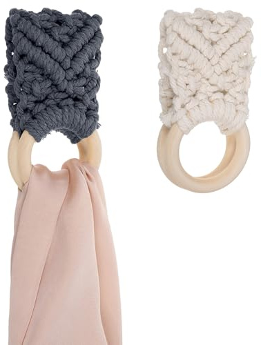 Hpmjz 2 Pcs Handmade Crochet Dish Towel Holder Boho Kitchen Dish Towel Holders Knit Towels Hanger Hanging Towels Loop Rings for Kitchen Bathroom Cabinet House Decorative Housewarming Mom Chef