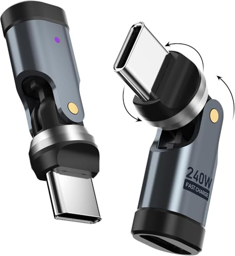 Aduarjo 240 W USB C till USB C-adapter, USBC 90 graders adapter 2 stycken, 540° rotation PD-snabbladdning och dataöverföring typ C vinkelkontakt för iPhone 17/16, Mac-Book Pro, bärbara datorer och typ
