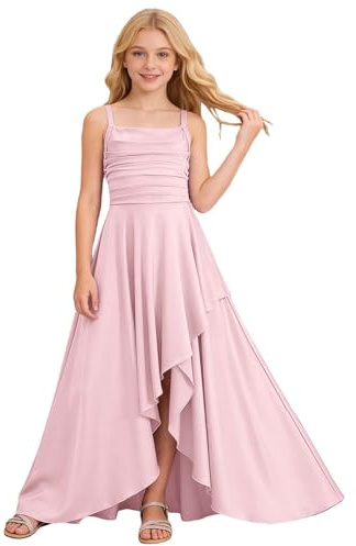 Generico Abito Damigella Bambina Comunione Cerimonia Pizzo Chiffon Dress Senza Maniche Estivo Elegante Principessa Matrimonio Nozze Lungo D’Onore Linea A Vestito per Feste Serali