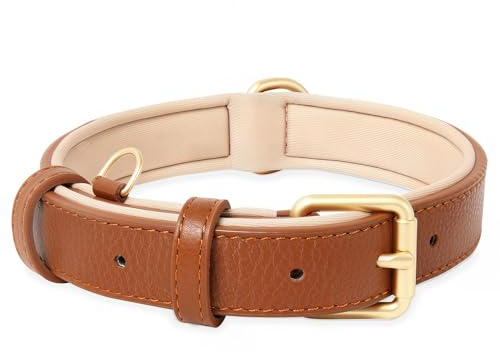 HEELE Hundhalsband, Hundhalsband Läder Mjuka Vadderad Justerbar, Klassiska Hundhalsban för Små Hund, Brun, S