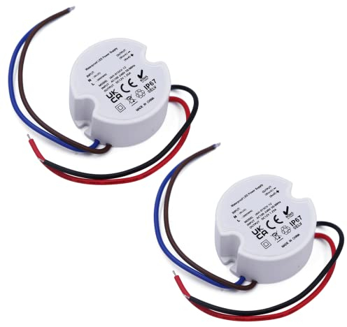 Noobibaba LED Trafo 12V Mini Netzteil Wasserdicht IP67, Trafo 230V auf 12V Transformator, DC 12V Unterputz Netzteil Rund 1,25A 15W für LED-Lichterketten 2er-Pack