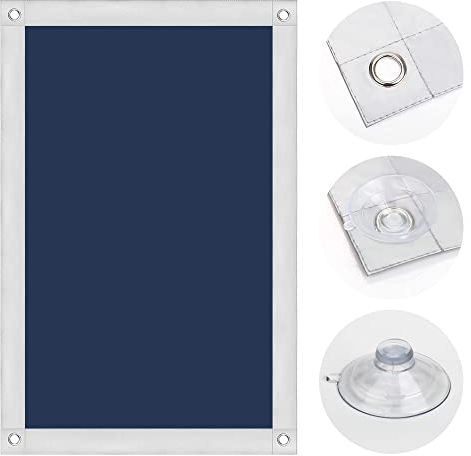 OBdeco Thermal Roller Blind, 100% Blackout Sun Protection, Blackout Roller Blind for Velux Roof Windows, Heat Protection, No Drilling, with Suction Cups, Dark Blue, 60 x 73 cm, for M04/304