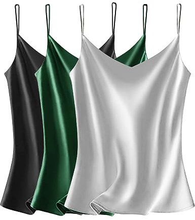 VIDUSSA Camisetas sin mangas sexys de satén para mujer, pack de camisolas con cuello en V, tirantes espagueti, camisetas holgadas sin mangas, blusas, XXL