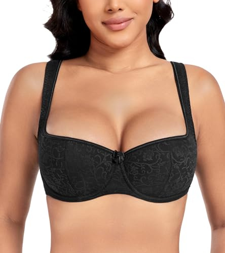 DotVol Women's Lightly Padded Balconette Bra Lace Demi Balcony Push Up Underwired Bralette(Black#1,38D)