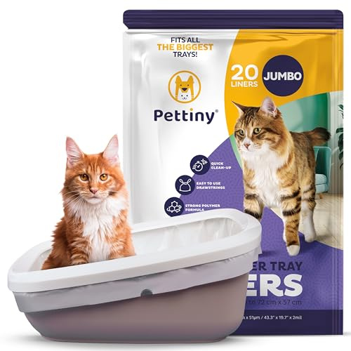 Pettiny Bolsas Jumbo para Bandejas de Gato – Pack de 20 Forros Resistentes con Asas para Areneros Gigantes