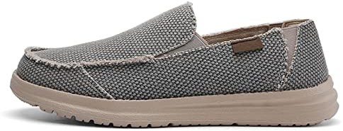 PTKG Zapatos de Lona Hombre Cómodo Mocasines Ligero Transpirable Náuticos Slip on Zapatillas de Deporte Calzado Ortopedicas Ancho para Diabeticos,Gris,41EU