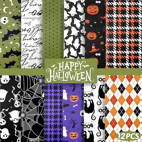 Reofrey 24 Sheets Halloween Pattern Paper Set, 6x6 Scrapbook Paper Pad Single-Sided Pattern Paper Pack, Scrapbooking Supplies Kit Craft Paper Ghost Pumpkin Decorative Paper for Card Making