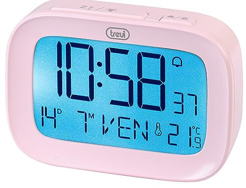 Trevi SLD 3850 Orologio Sveglia Digitale con Termometro Integrato, Grande Display LCD, Orologio e Calendario, Funzione Snooze, Rosa