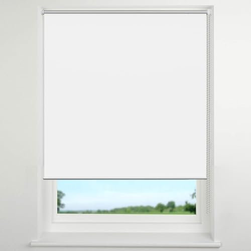 Estor Enrollable Blackout 90 x 150 cm Privacidad Oscuridad Total Cortinas Opacas Persianas Instalación Fácil con Cadena para Puertas y Ventanas, Blanco