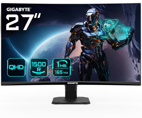 Gigabyte GS27QC 27 QHD Curved Gaming Monitor - 2560 x 1440, 165Hz, 1ms, 250 cd/m², FreeSync Premium, HDR Ready, HDMI 2.0, DisplayPort 1.4