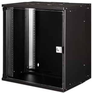 DIGITUS Armario de Red - Rack de 19 12 U - sin Montar - Montaje en Pared - 400 mm de Profundidad - 327 mm de Profundidad útil - Capacidad de Carga 60 kg - Puerta de Cristal - Serie Soho Pro - Negro