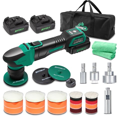 BATOCA S4 Cordless Polisher for Car Detailing with 2Pcs 12V 2.5Ah Batteries, Both Rotary Buffer & Dual Action Polisher, 1&3inch Brushless Polisher, Basic Kit