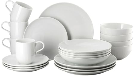 Rosenthal Joyn White Service combiné de 20 pièces, en grès, vaisselle, service à café, assiettes à petit-déjeuner, tasses, bols, tasses, blanc