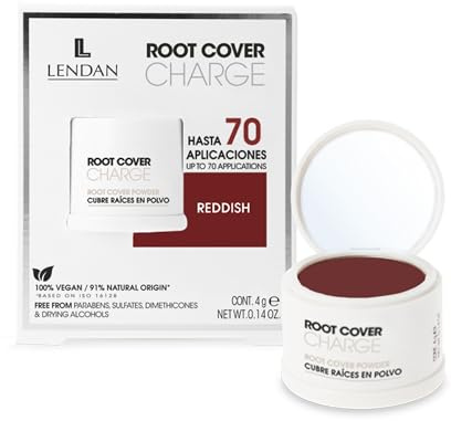 LENDAN - Cubre Raíces Canas en Polvo - Root Cover Charge - 4 g - Color Rojizo - Polvo Mineral para una Cobertura Fácil, Instantánea y Natural de las Canas - Absorbe la Grasa o Sebo de la Raíz