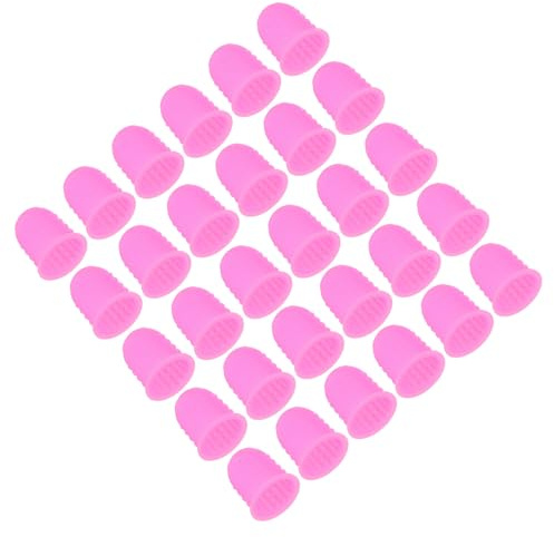 PATIKIL Gummi fingerspetsar, 30-pack silikon tumfingertoppsskydd fingerbarnsängar skydd skyddsdynor fingerborg grepp för kontorsräkning sömnad, rosa medium storlek