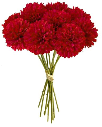 JOZMMZEOOA Hortensias Artificiales 12 Piezas Flores Artificiales Decoracion Seda Flores Plantas Artificiale Crisantemos de Seda Simulación Bola Decorativas,para Bodas Hogar Hotel Decoración (Rjo)