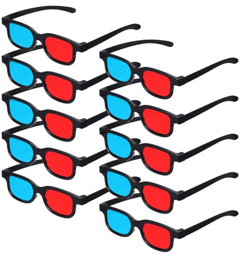 sourcing map 10pcs Red Blue 3D Viewing Glasses, Plastic 3D Movies Glass for TV Anaglyph Stereoscopic Projection Video Game, 6 Inch Black Frame