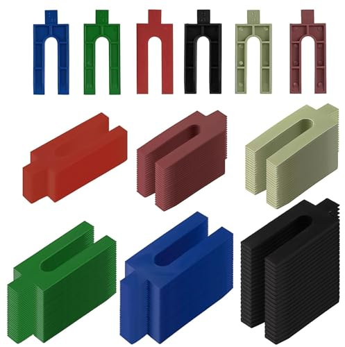 LNSYSNS Spessori in Plastica 76 x 33 mm, 150 Pezzi di Cunei per Montaggio Porte Interne, 6 Diversi Spessori (1, 2, 3, 4, 5, 6 mm), 6 Colori di Distanziatori in Plastica