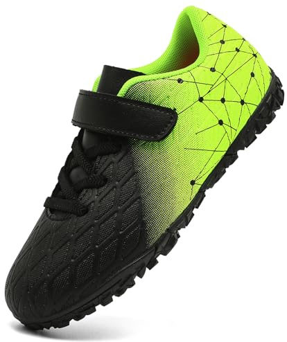 PiDaGlobal Boys Football Boots Kids Girls Firm Ground Soccer Shoe Astro Turf Trainers Athletics Sport Futsal Shoes Teenager Profession Competition Indoor Outdoor Unisex 5UK Black/Green