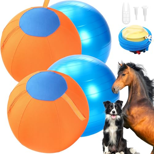 LaRandom 2 Set 17 Inch Herding Ball for Dogs Durable Dog Herding Ball with Full Coverage Oxford Cloth Cover Pump Tool Agility Training Equipment for Australian Shepherd Cattle (Orange)