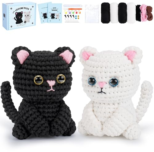 Black Cat Crochet Kit For Beginners Kitten Crochet Cat Kits Complete Animal Crochet Knitting Set With Video Tutorials Knitting Kits Learn to Crochets Starter Kit Halloween Present Halloween Decor