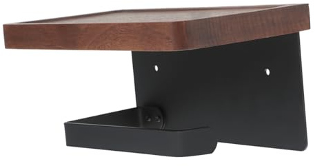 Healifty Portarrollos De Papel Higiénico con Estante l De Madera Maciza Nogal Negro, Soporte De Pared Resistente Multifuncional para Baños, Almacenamiento Compacto para Rollos y Objetos Pequeños