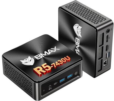 BMAX Mini PC B7A Pro, AMD Ryzen 5 7430U (6C/12T, Fino a 4.3 GHz), Mini Computer 16GB DDR4 512GB M.2 NVMe SSD, AMD Radeon Graphics 1800MHz, BT 5.2/WIFI 6/per Ufficio, Studio,Business