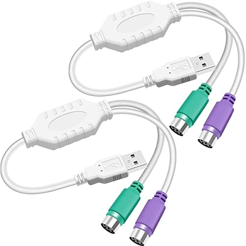 HAAMNING7 PS2 a USB A Cable adaptador Teclado Adaptador de ratón Cable PS/2 Macho a USB A Enchufe macho para ratón y teclado, 2 PCS
