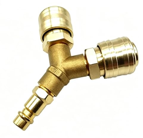 Conector de Aire Comprimido Latón Niquelado, Distribuidor 2 Vías Conector Rápido 1/4 Pulgada, Accesorio para Compresores y Mangueras, Norma Europea Anticorrosión