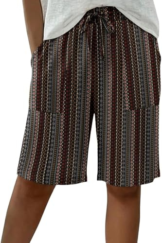 PrinStory Shorts for Women UK Summer Bermuda Shorts Knee Length Pant High Waisted Trousers with Pockets