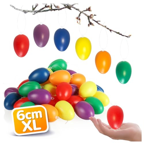 com-four® 36x Huevos de Pascua para Colgar - Decoraciones de Pascua en Colores Vivos - Huevos de Pascua Decorativos de plástico - Tamaño: 6 cm