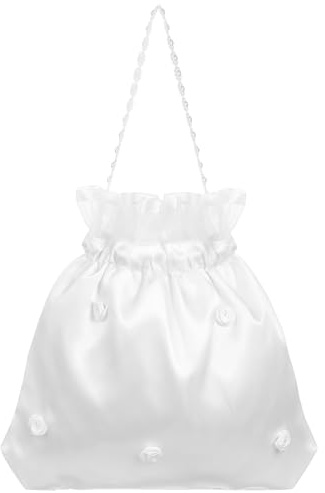 BESTOYARD 9x8 Inches Satin Bridal Wedding Money Bag Embroidery Silk Decorated Bag with Pearl, Bridal Dolly Money Showers Pouch Women Hand