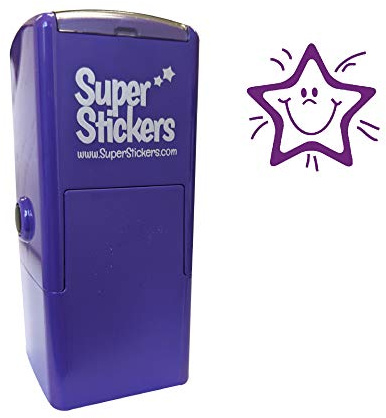 Printy 4933 Smiley Star Teacher Stamp – Self-Inking Education Stamper for Marking Pupils’ Work, Reward Charts & Homework – Purple Ink, Durable & Eco-Friendly – By Superstickers