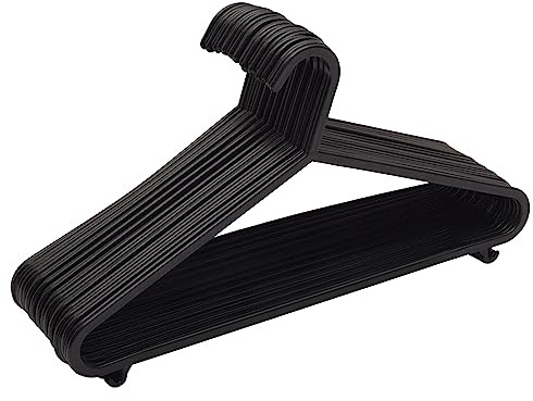KAPCO Plastic Clothes Hangers – 25 Pack Blacks Coat Hangers for Adult Wardrobe Storage, Strong Slim with Trouser Bar, Hooks | Space Saving Organisers for Closet, Shirts, Tops | 37cm Wide
