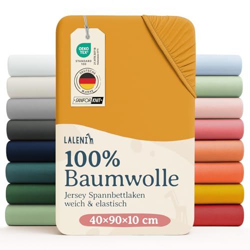 Laleni Jersey underlakan med resår, 100% bomull, OEKO-TEX, 40x90 cm, set om 2, Gul