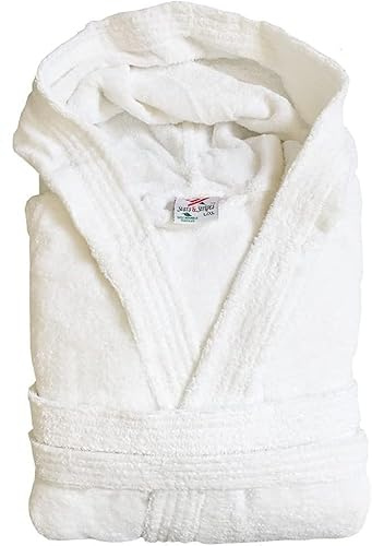 Stars and Stripes Organic Ecological Sustainable HOODED White Cotton Terry Towel Plain Bathrobe