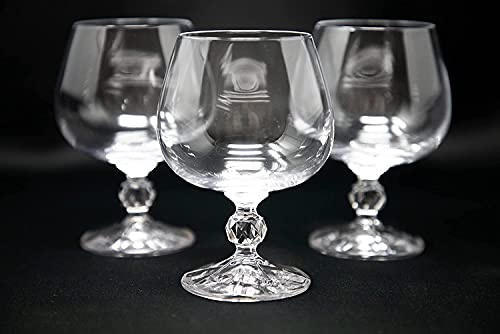 Czech Bohemian Crystal Glass Set of 6 Snifter Glasses 8oz./250ml. ''Sterna'' Vintage Design Stem Goblets Cognac Brandy Calvados Whiskey Birthday Wedding Housewarming Anniversary