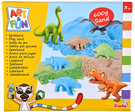 Simba Art and Fun Spielsand Set Dinosaurier, 3X 200g Sand, Plattform, 4X Dino 3D Form, Fossilform, Roller, Messer, ab 3 Jahre