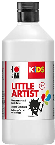 Marabu KiDS Little Artist 500 ml, Weiß, Künstlermal- und Bastelfarbe für Kinder ab 3 Jahren, Kindermalfarbe auf Wasserbasis, auswaschbar, Made in Germany, vegan, glutenfrei, 03050075070