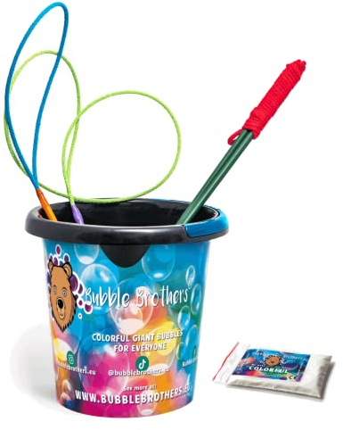 Riesenseifenblasen Set für Kinder 5 Teiliges 3 Seifenblasenstäbe 5 Liter Seifenblasenflüssigkeit und Bubble Eimer Seifenblasen Set für Kindergeburtstag Hochzeit Bubble Brothers